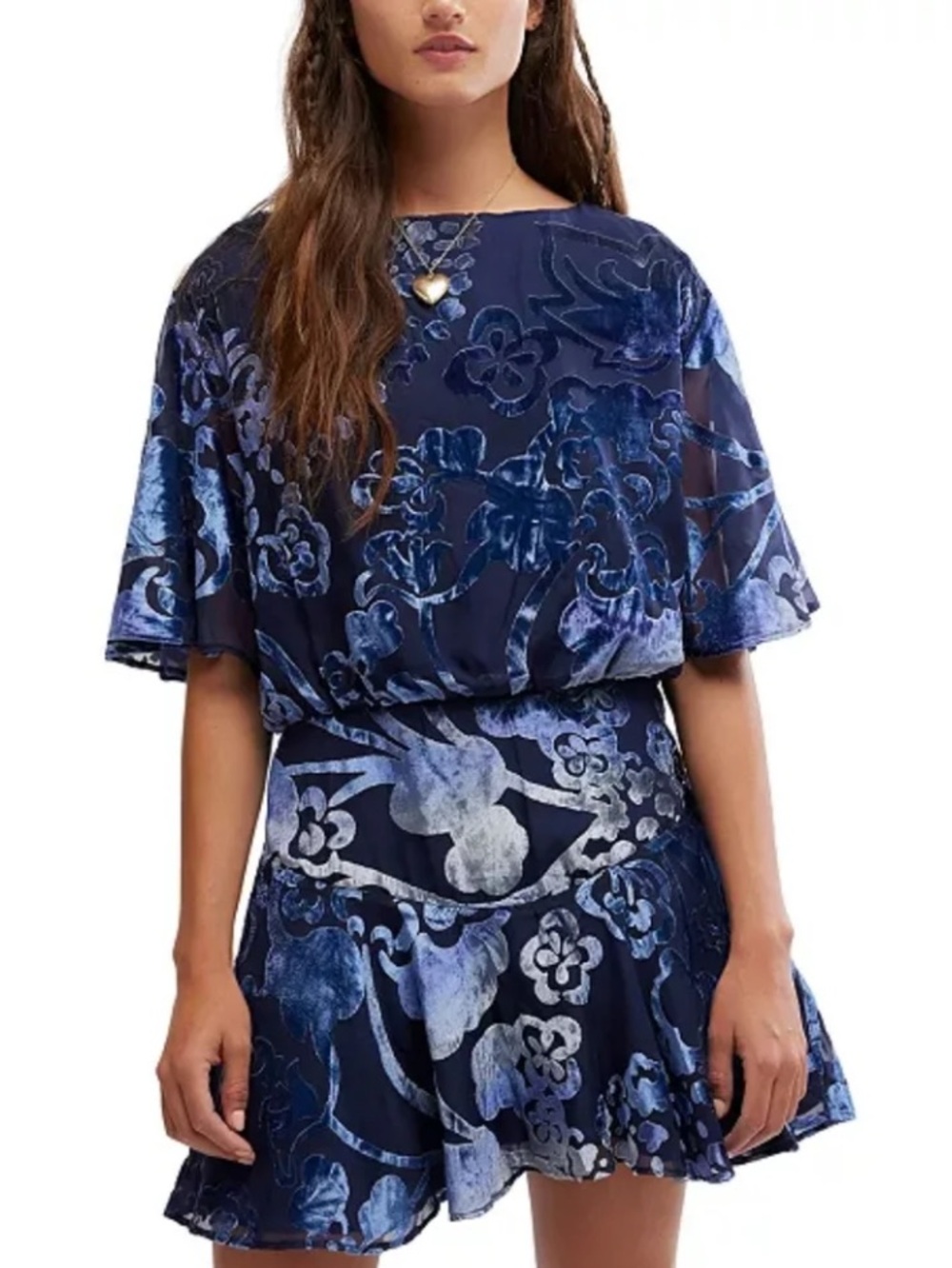 Free People Manuka Burnout Velvet Mini Dress NWT
